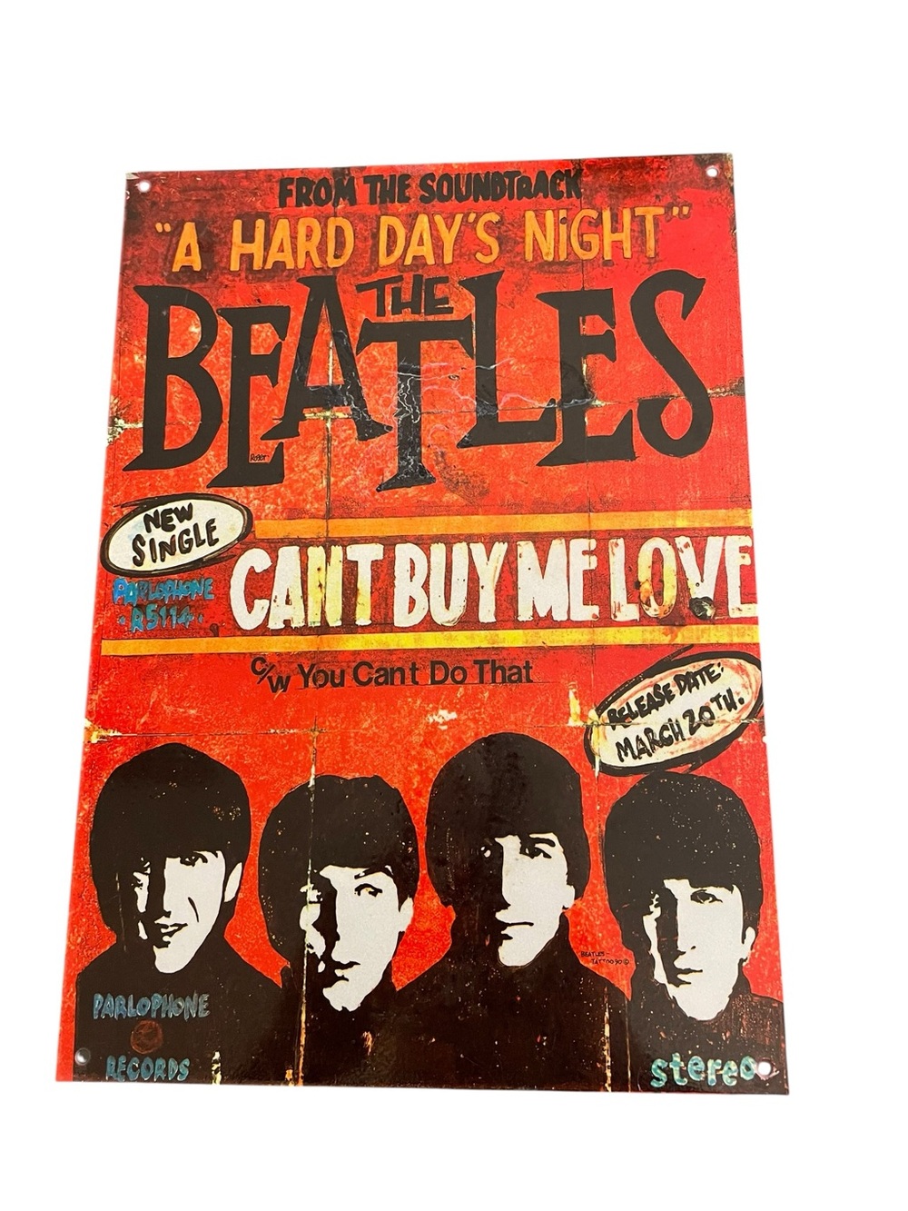 The Beatles Cant Buy Me Love Hard Days Night Vintage Style Metal Tin Sign Red